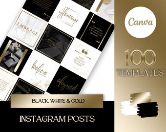 Branding Kit: 100 Luxury Instagram Grid Templates in Gold, Marble and Black | Stories, Highlights, IG Posts