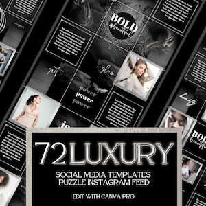 72 Luxury Black and Silver Social Media Templates: Instagram Puzzle Templates für Coaches & Kreative