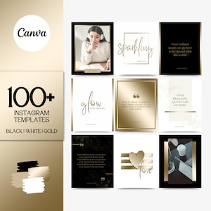 Kit de marque : 100 modèles de grille Instagram de luxe en or, marbre et noir | Publications IG