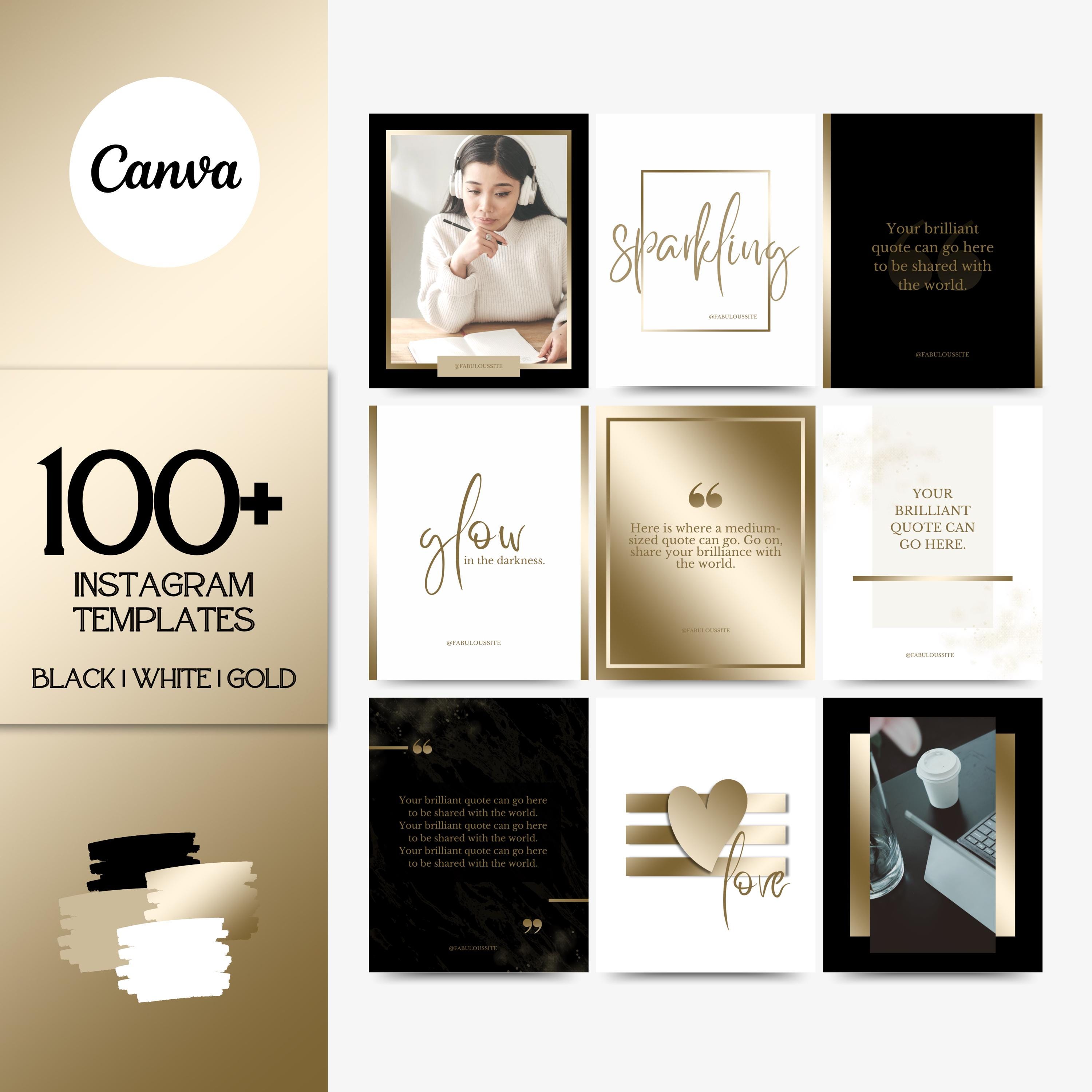 Branding Kit: 100 luxuriöse Instagram Templates in den Farben Gold, Marmor und Schwarz | IG Posts