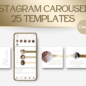 25 Luxury Instagram Carousel Templates in Gold, Tan and White | Social Media Templates for Jewelry, Beauty, Coaches and Influencers