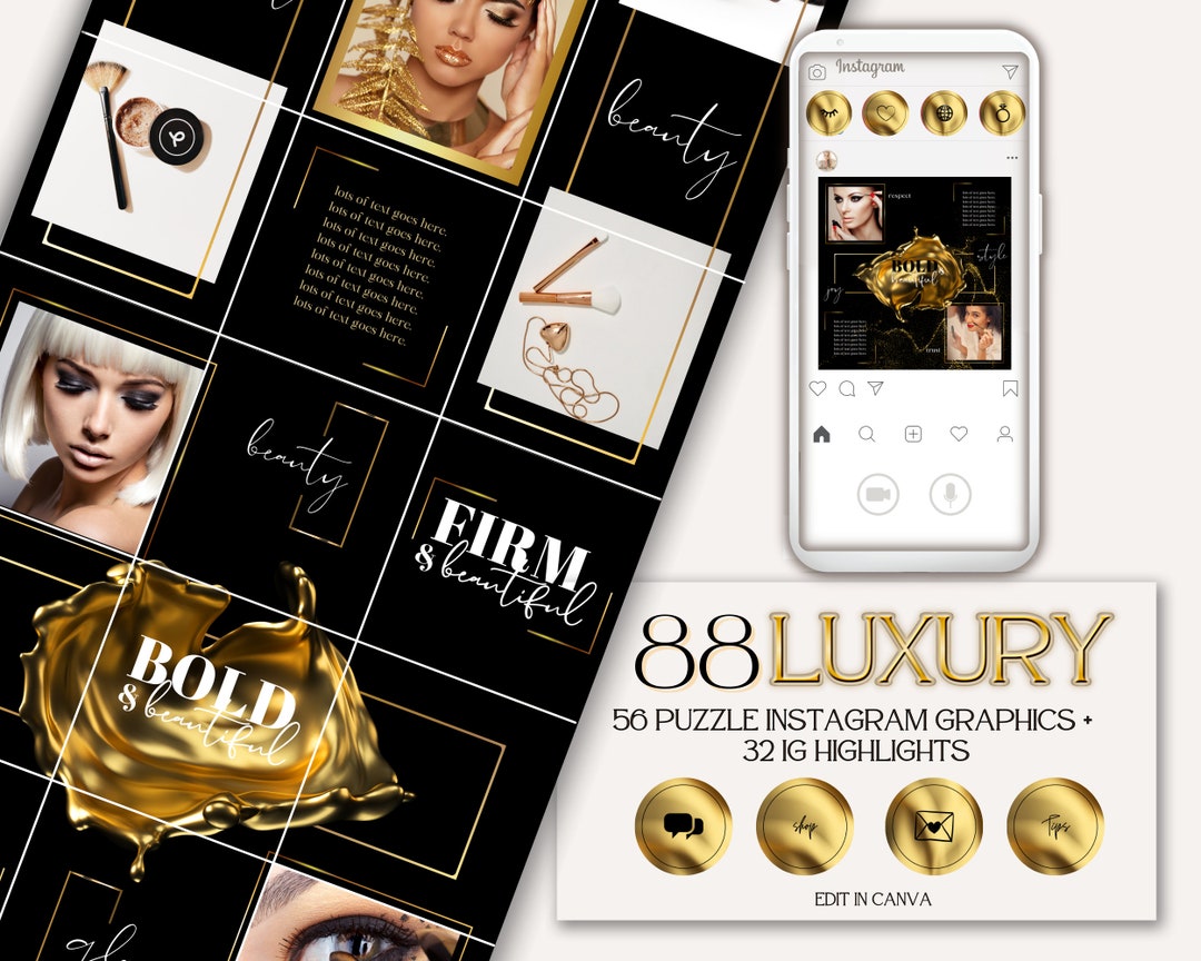 88 Luxury Black and Gold Social Media Templates: Instagram Puzzle ...