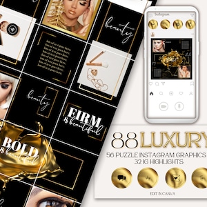 88 Luxus Social Media Templates in Schwarz und Gold: Instagram Puzzle Templates + Instagram Highlights für Coaches & Kreative