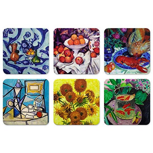 Coasters Set for Drinks 6 Pcs Art Series Gifts Van Gogh Art Picasso Dali for Birthday Home Deco/Greeting Present (Still Life-1)