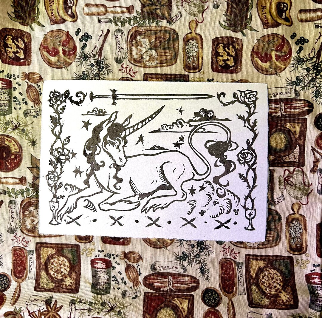 Medieval Unicorn Linocut Print- May Lino Print - Etsy