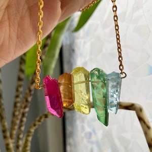 Angel Aura Crystal Rainbow Necklace - Witchy Jewellery - Chakra Necklace