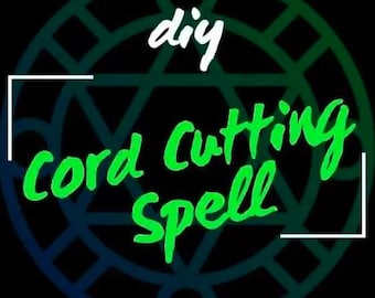 May include: A graphic with the words "diy cord cutting spell" in bright green script. The text is set against a dark background with a geometric design in shades of green and blue, framed by a white border.