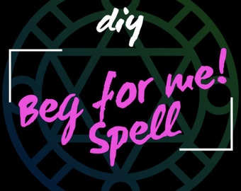 以下が含まれることがあります： 白の星が内側に描かれた黒と緑の円。円の内側に「diy beg for me! spell」という文字がピンクで書かれている。