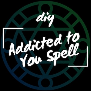 May include: A black and green graphic design with a white circle in the center. The text "diy addicted to your spell" is written in white inside the circle.