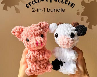 2-in-1 Farm Animal Crochet Pattern – Moochie the Cow & Penny the Pig – Amigurumi PDF Bundle