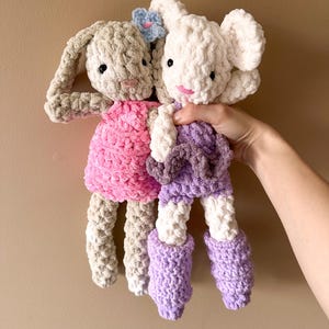 Crochet Mouse and Bunny Plushies, Handmade Dress-Up Toys, 13 inch