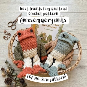 Best Friends Frog and Toad NO-SEW  Crochet PDF Pattern