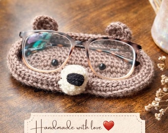 crochet bear glasses holder