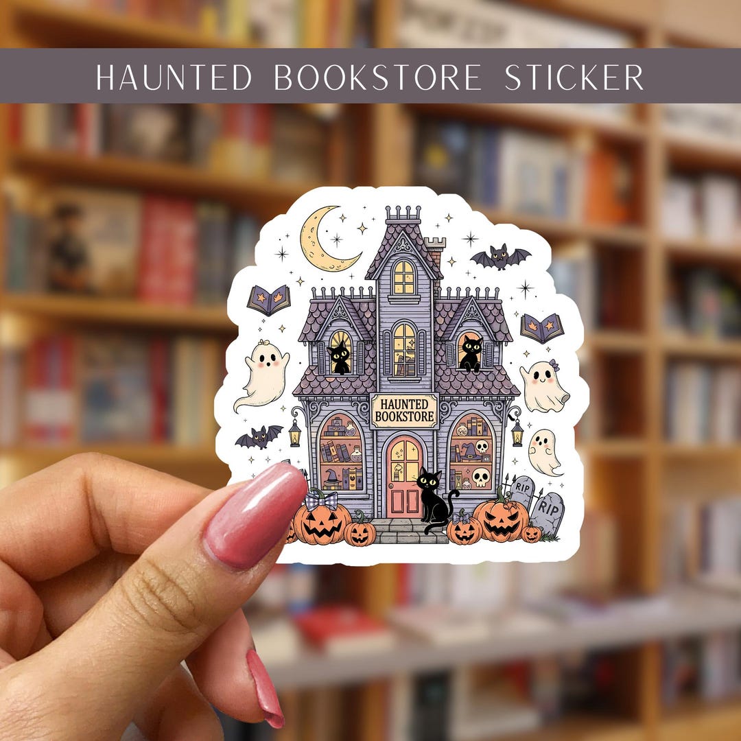 Haunted Bookstore Sticker | Cozy Spooky Bookshop Halloween Sticker ...