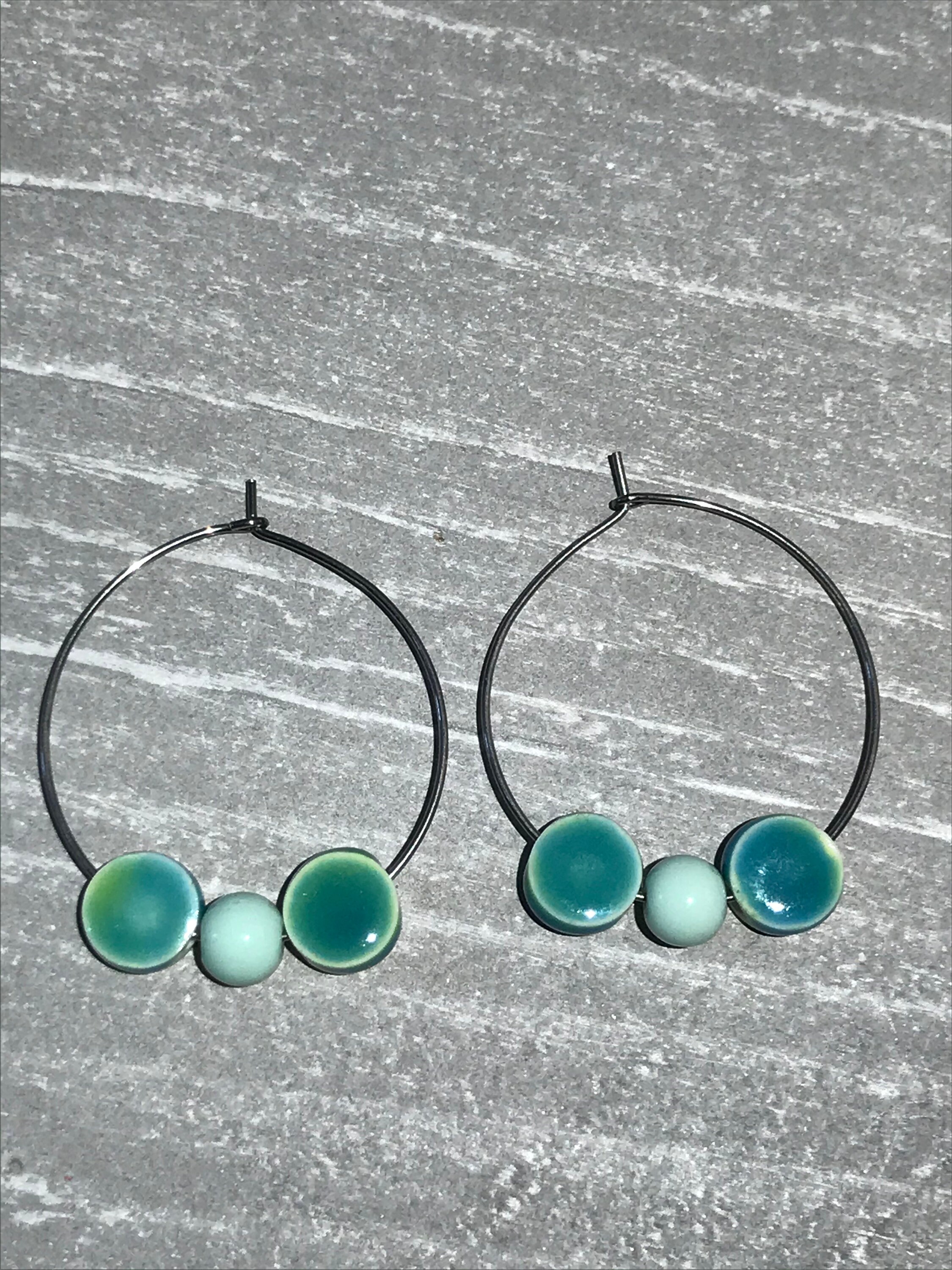 Beautiful handmade green hoop earrings Etsy