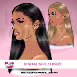 CLIPART Cartoon Illustration Black Hair Lightskin Girl for Digital Logo, Business Cards, Thank You Cards,Curly Clipart,Hair Logo,Hair Bundle