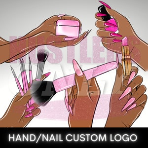 Ilustración digital personalizada del logotipo de la uña de la mano de la historieta, logotipo de las uñas a presión, logotipo del maquillaje, logotipo de las pestañas, logotipo de la boutique, logotipo de la historieta, logotipo del técnico de las uñas