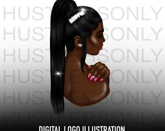 Cartoon Illustration Pink Hair Ponytail Girl For Digital Logo Etsy