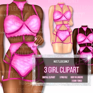 CLIPART Cartoon Illustration Dessous Fashion Girl für digitales Logo, Visitenkarten, Dankeskarten, Curly Clipart, Haar-Logo, Haar-Bundle