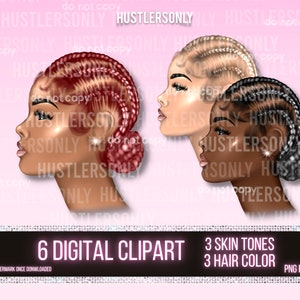 CLIPART Cartoon Illustration Black Hair Braids Girl for Digital Logo, Business Cards, Thank You Cards,Curly Clipart,Hair Logo,Hair Bundle