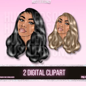 CLIPART Cartoon Illustration Black Hair Lightskin Girl for Digital Logo, Business Cards, Thank You Cards,Curly Clipart,Hair Logo,Hair Bundle