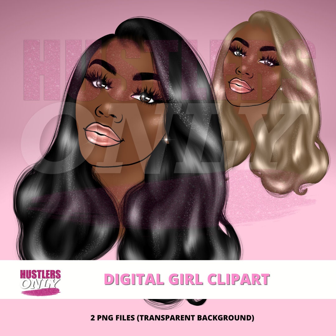 CLIPART Cartoon Illustration Black Hair Brownskin Girl for Digital Logo