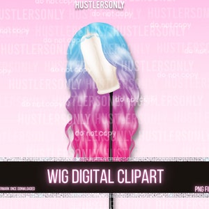 CLIPART ONLY Cartoon Illustration Lace Wig for Scrapbook , Planner Clipart, Business Cards, Fashion Clipart,Hair Logo, Blue Wig Clipart
