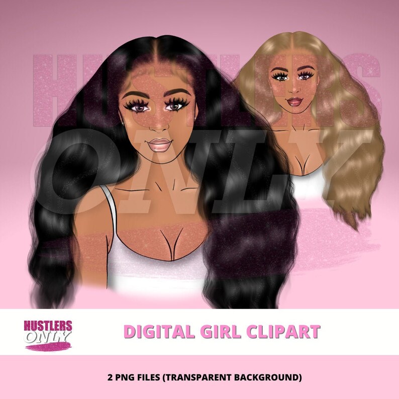 CLIPART Cartoon Illustration Black Hair Lightskin Girl for Etsy