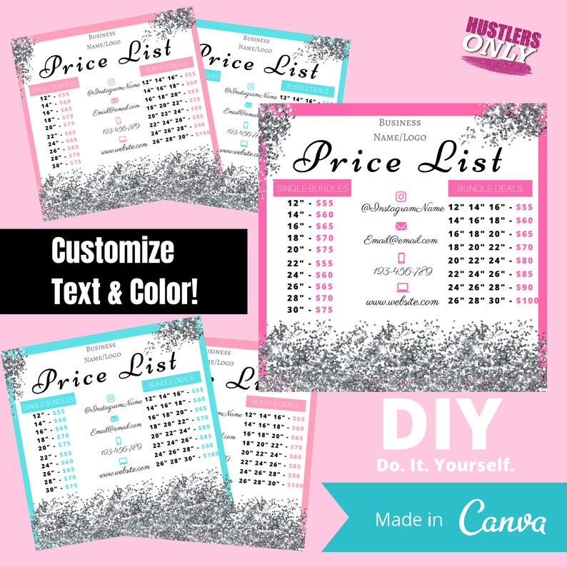 DIY Premade Social Media Template Hair Extension Price List Etsy