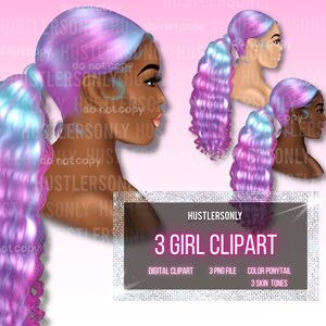 CLIPART Cartoon Illustration Black Red Hair Curly Girl for Digital Logo, Business Cards, Thank You Cards,Curly Clipart,Hair Logo,Hair Bundle