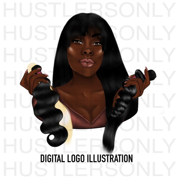 Cartoon Illustration Hair Bundle Girl For Digital Logo Etsy