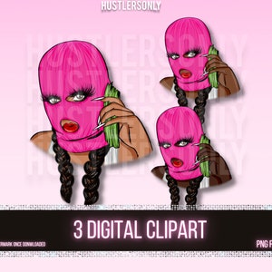 CLIPART Cartoon Illustration Ski Mask Girl for Digital Logo, Business Cards, Thank You Cards,Curly Clipart,Hair Logo,Hair Bundle