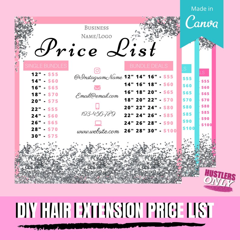 DIY Premade Social Media Template Hair Extension Price List Etsy