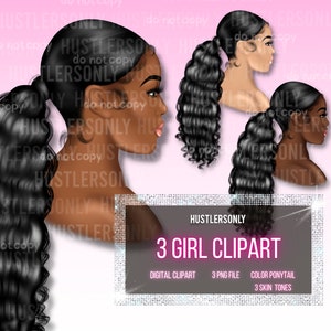 CLIPART Cartoon Illustration Black Hair Curly Girl for Digital Logo, Business Cards, Thank You Cards,Curly Clipart,Hair Logo,Hair Bundle