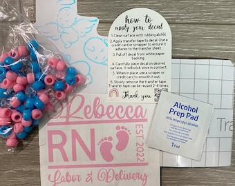 Personalized Labor and Delivery Nurse Decal and Beads