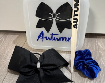 Personalized Cheer Bow Box, Hair Brush, Cheer Team Gift. Competition Gift.