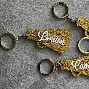 Personalized Cheer Megaphone Key Chain. Cheerleader Keychains, Cheer Team Gift, Cheerleader, Cheer Gift, Cheer Bag Tag, Cheer Comp Gifts.