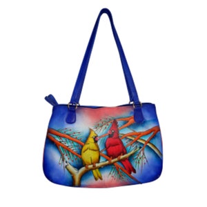 Cardinal Couple - Bolso de cuero pintado a mano único