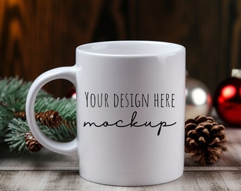 11oz white ceramic mug mockup + Christmas winter theme mug mockup + business store mockups