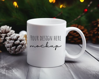11oz white ceramic mug mockup + Christmas winter theme mug mockup + business store mockups