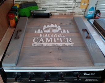 Camper Stovetop Cover, RV wood stove cover, rustic camping, glamping