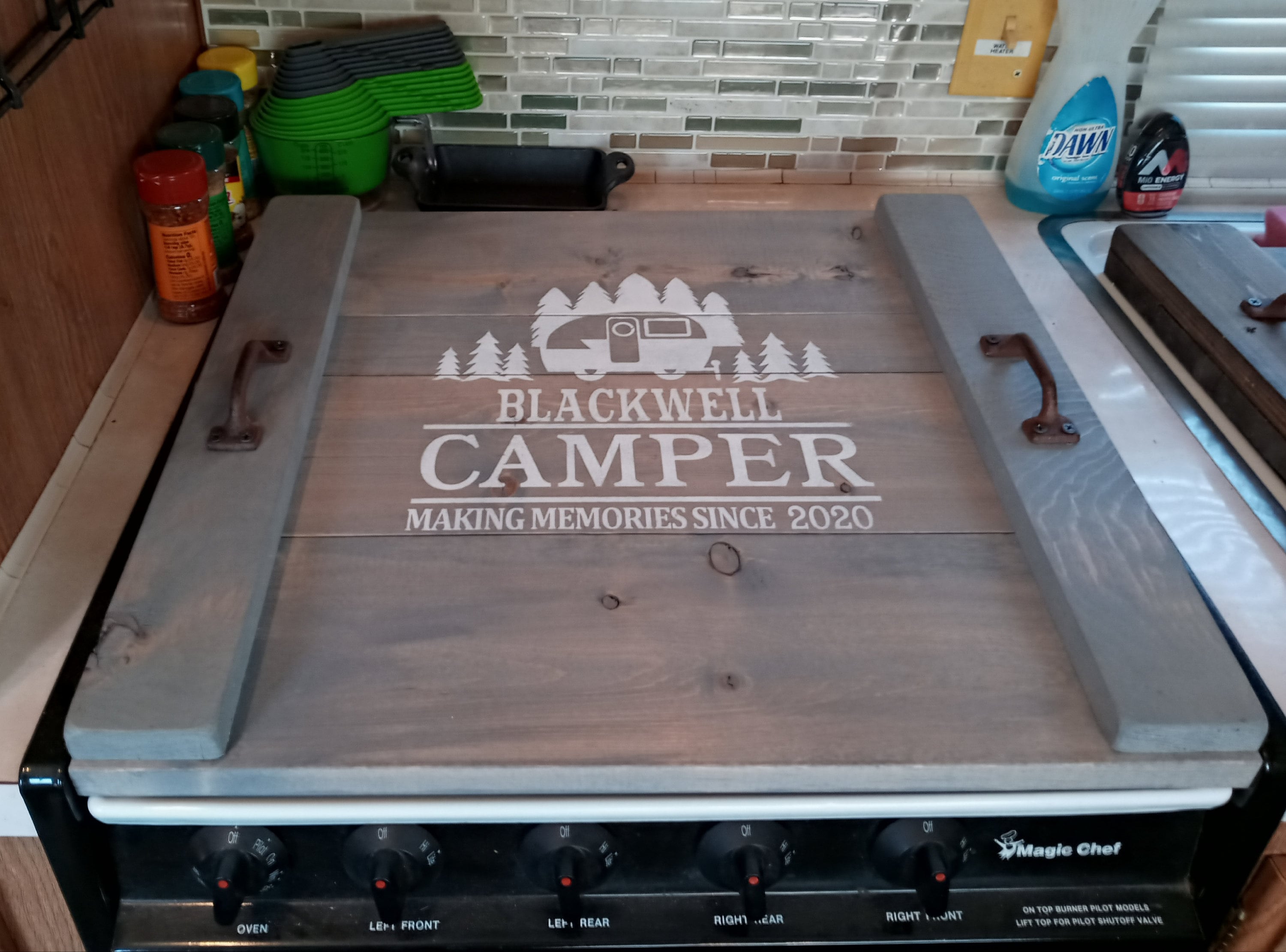 Camper Stovetop Cover, RV Wood Stove Cover, Rustic Camping, Glamping 