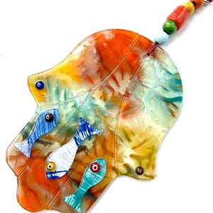 Hand-Painted Glass Fusion Hamsa Wall Decor: Jewish Blessing, Evil Eye Protection