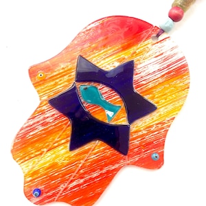 Hand-Painted Glass Hamsa Wall Decor: Jewish Blessing, Evil Eye Protection