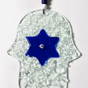 Hamsa Wall hanging decor glass art evil eye protection home office gift kabbalah Jewish israel star of david blessing and luck jerusalem