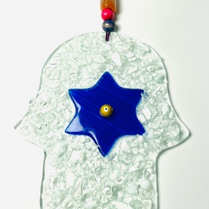 Hamsa Wall hanging decor glass art evil eye protection home office gift kabbalah Jewish israel star of david blessing and luck good energy
