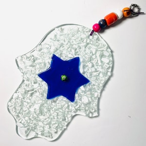 Handgefertigte Glas Fusion Hamsa Wand Dekoration: Jüdischer Davidstern Kunst