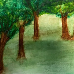 Misty Forest, original watercolor painting.