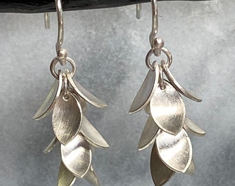 Short Sterling Silver Leaf Cascade Earrings