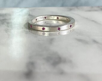 Sterling Silver Diamond Dust Ruby Stack Ring